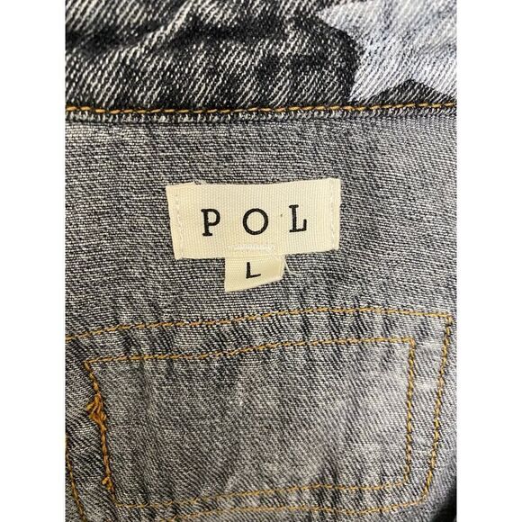 POL Denim Jacket Distressed Oversized Loose Fit Gray White Stars Y2K Size L - Picture 5 of 8